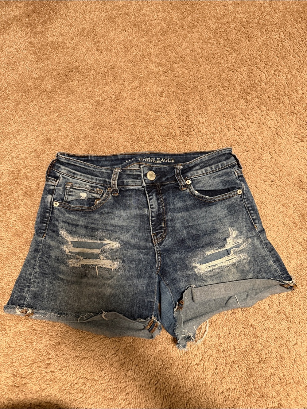 American Eagle Outfitters Distressed Dark Blue Denim Cutoff Shorts